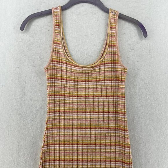 Forever 21 Dress Women's Sz M Yellow Red Striped Ribbed Knit Sleeveless Bodycon - Picture 7 of 10